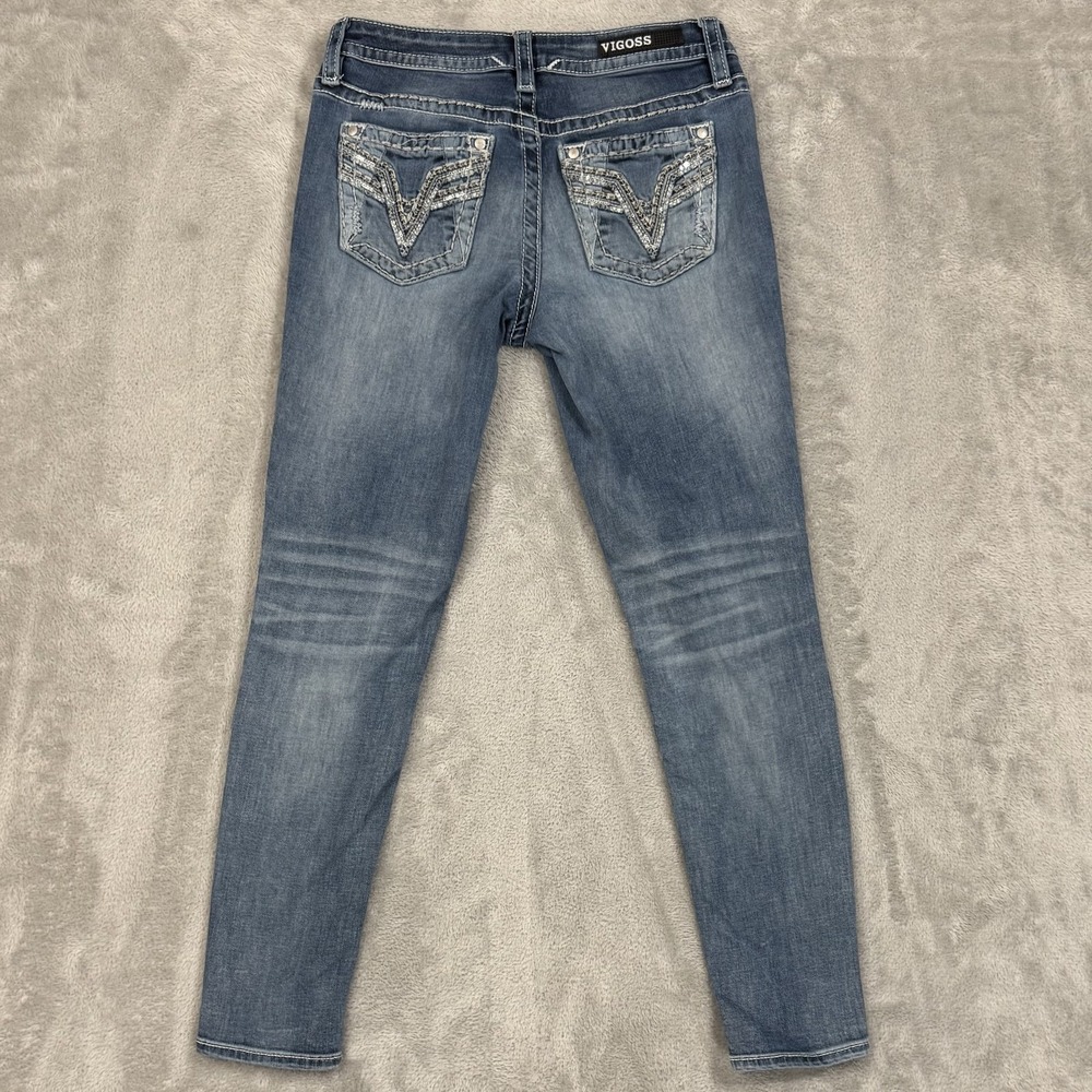 Vigoss Jeans Womens W28 L27 Blue Chelsea Skinny Ankle Embellished Thick Stitch